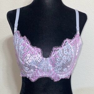 Victoria’s Secret Lavender Purple & Grey Tone Floral Crochet and Mesh Bra